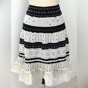 Anthropologie Odille Eyelet Tiered Skirt NWT Black & Cream Eyelet Lace Boho 8